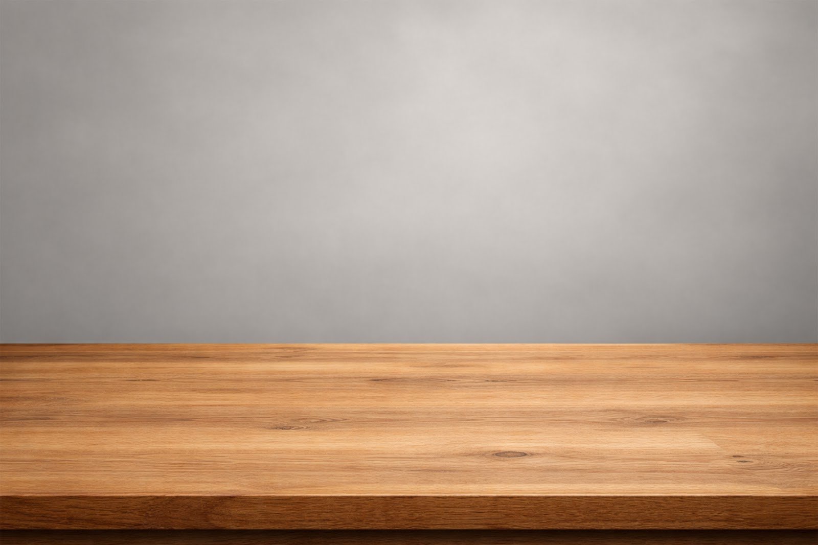 Wooden Table Mockup Background with Minimal Grey Soft Focus Wall – Free Download High Resolution PNG/JPG