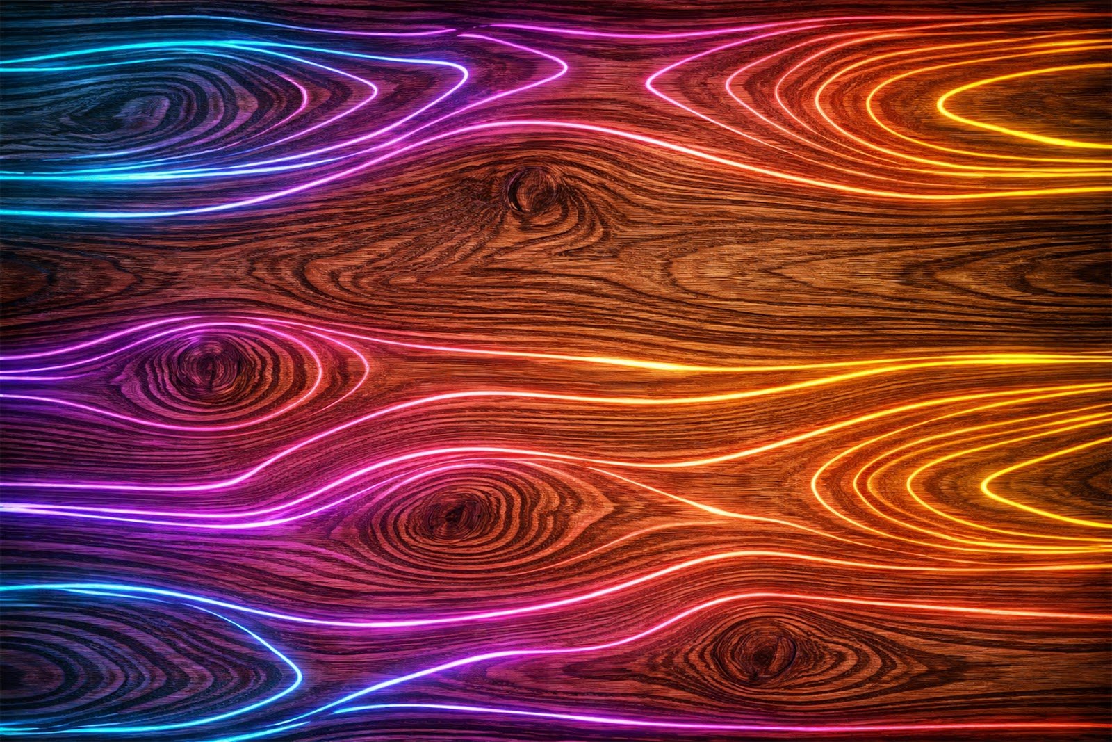 Neon Outlined Wood Texture Background – Futuristic Glowing Wooden Pattern HD