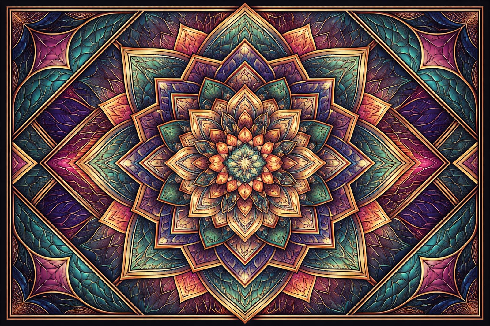 Symmetrical Square Mandala Geometric Background – High Resolution Abstract Pattern for Free Download