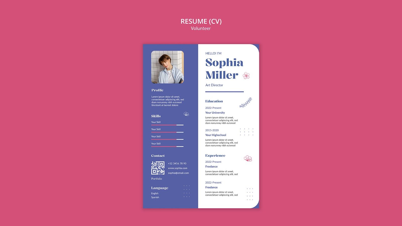 Volunteer CV template design – PSD Free Download
