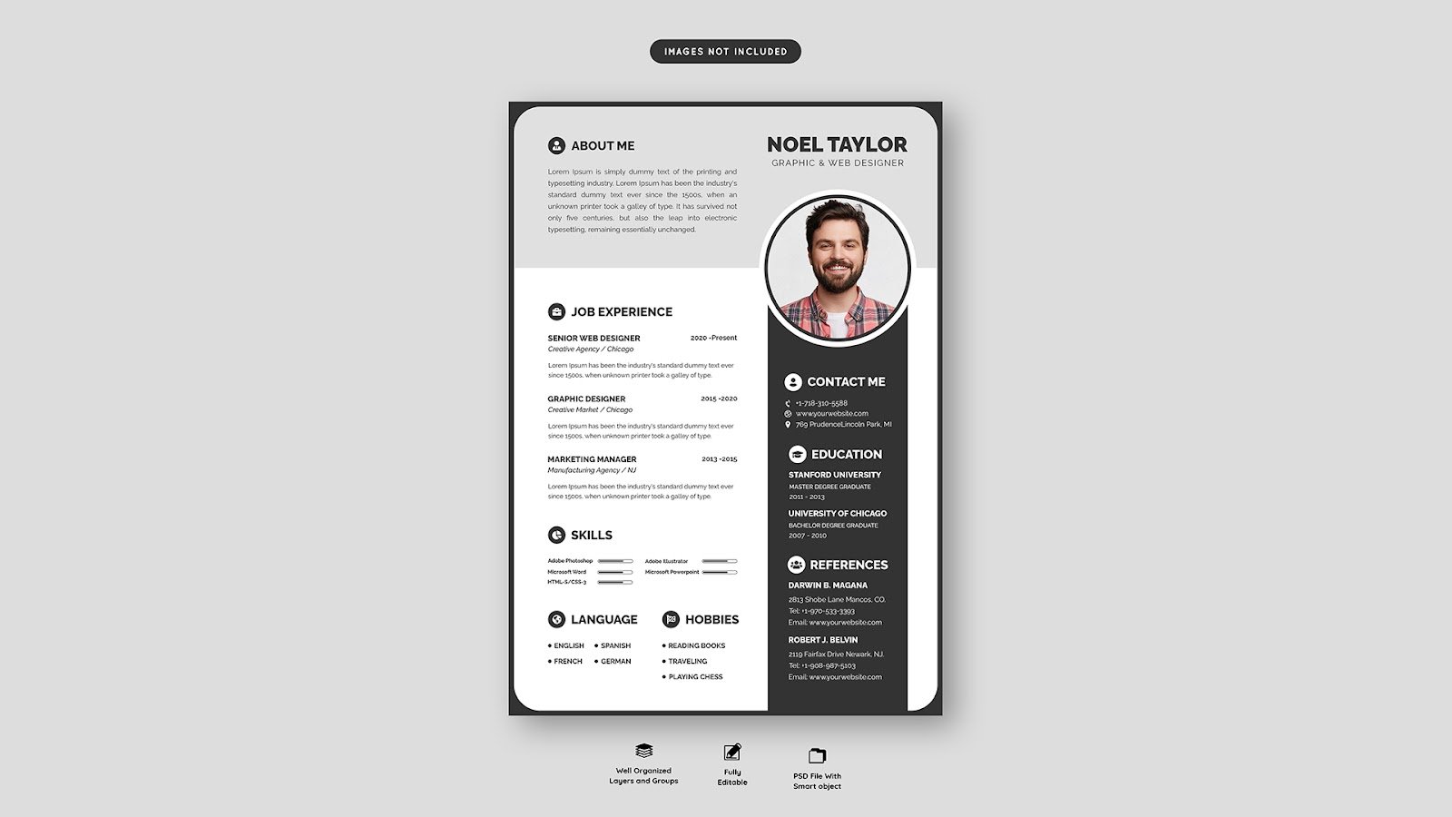 Clean modern resume Portfolio CV template – PSD Free Download