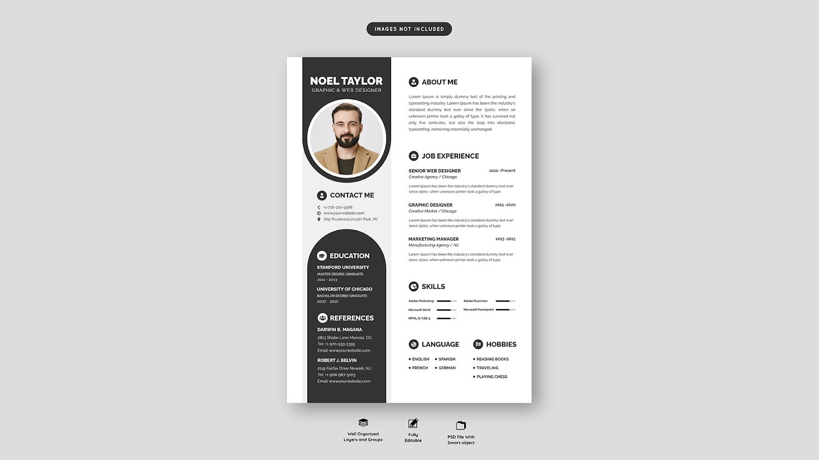 Clean modern resume portfolio CV template – PSD Free Download