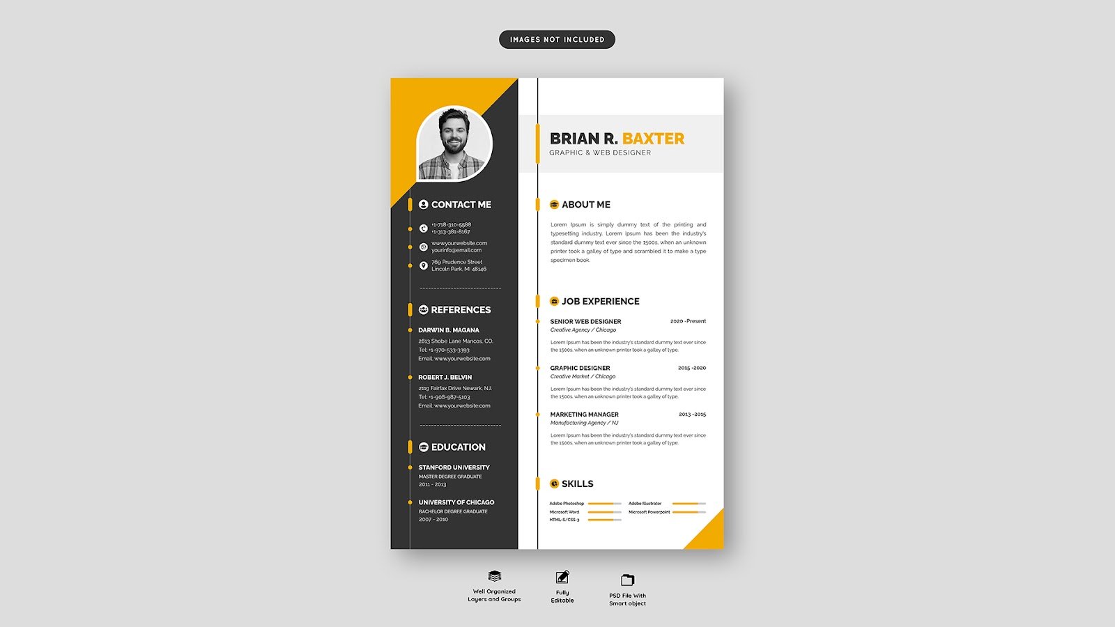 Clean modern resume portfolio CV template – PSD Free Download