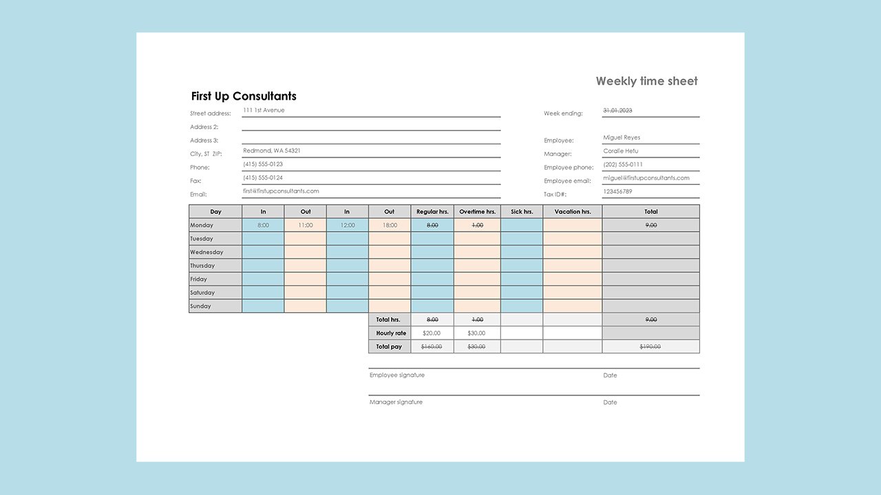 Weekly time sheet 8 12 x 11 landscape – Excel Templates Free Download