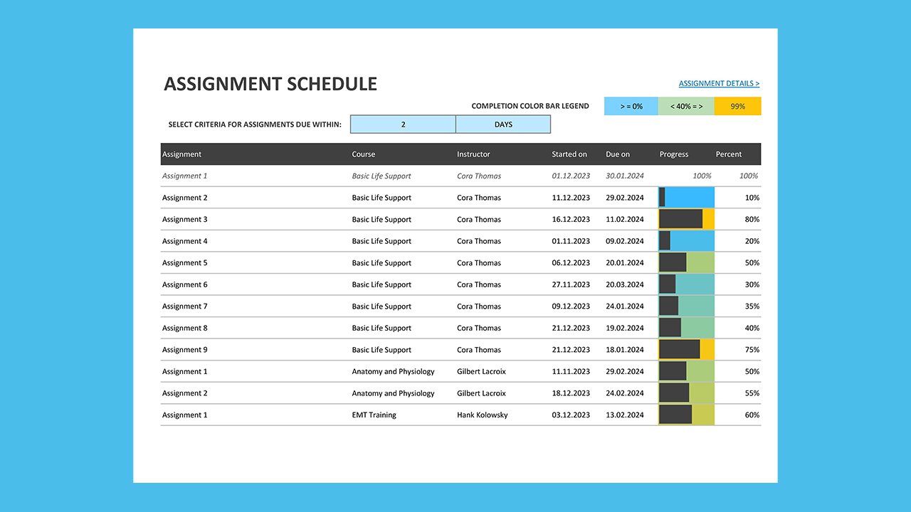Assignment schedule – Excel Templates Free Download