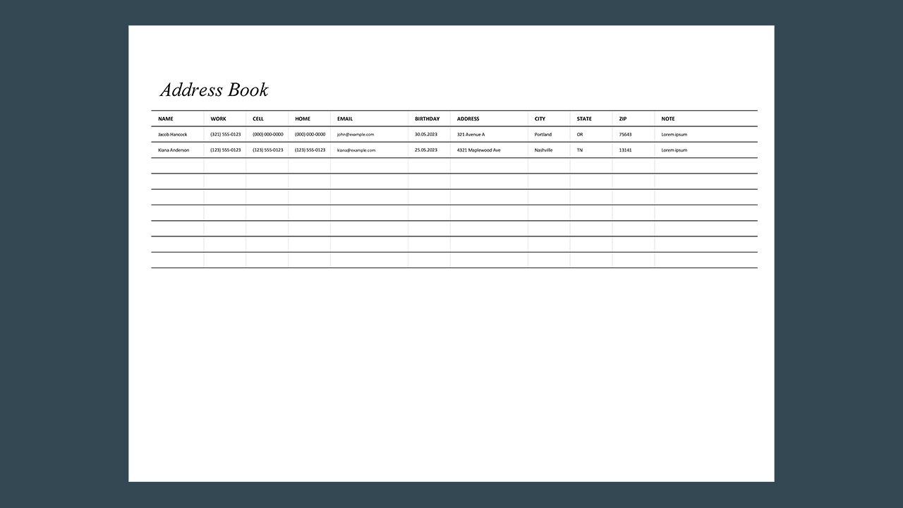Address book – Excel Templates Free Download