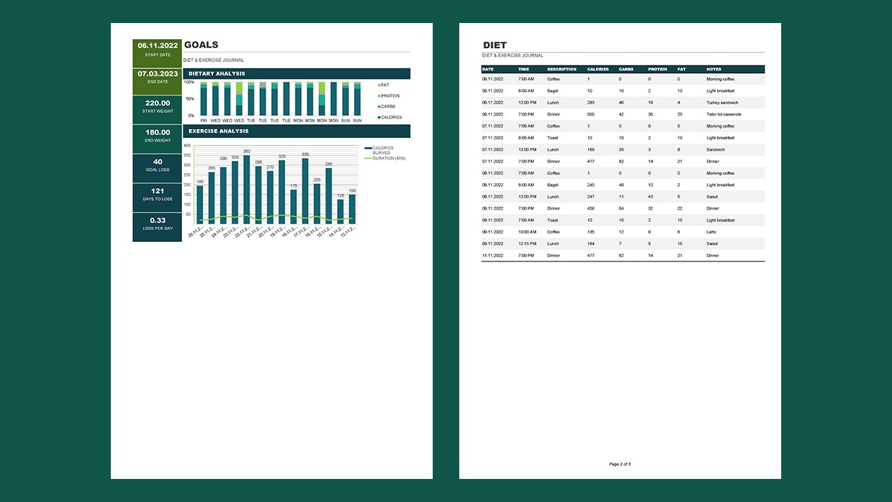 Diet and exercise journal – Excel Templates Free Download