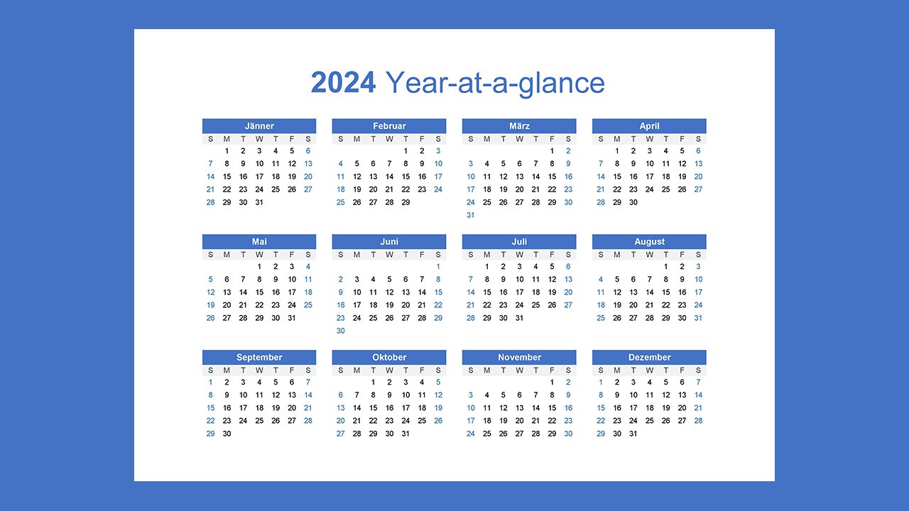 Any year at a glance calendar landscape – Excel Templates Free Download