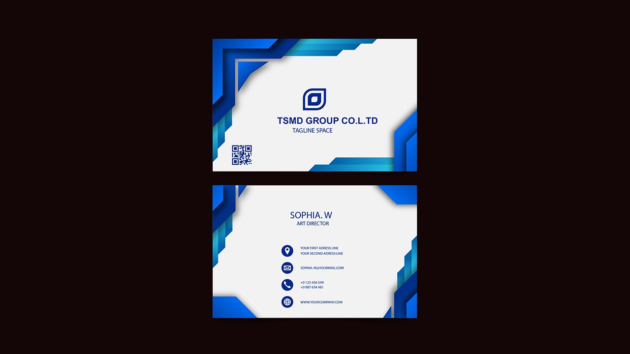Blue business card with abstract logo
