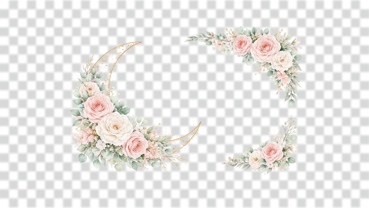 Decorative Crescent Moon Floral Frame – Free Vector & PNG Download