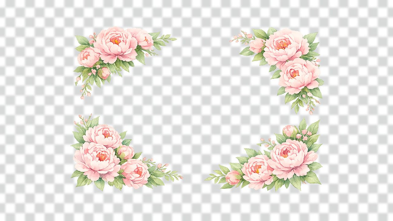 Watercolor Peony Frame PNG – Elegant Floral Border Transparent Download
