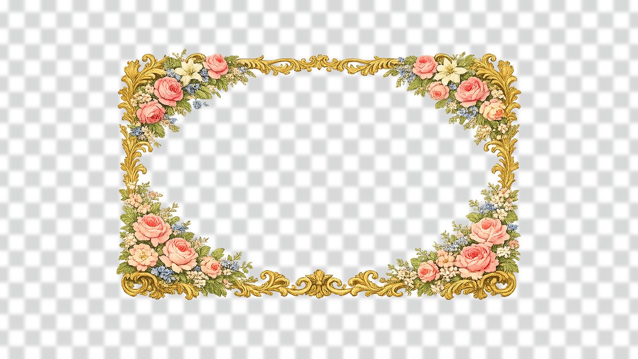 Vintage Victorian Floral Frame PNG – Elegant Antique Flower Border Download