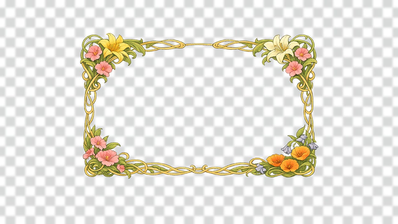 Art Nouveau Floral Swirl Frame PNG – Elegant Decorative Flower Border Download