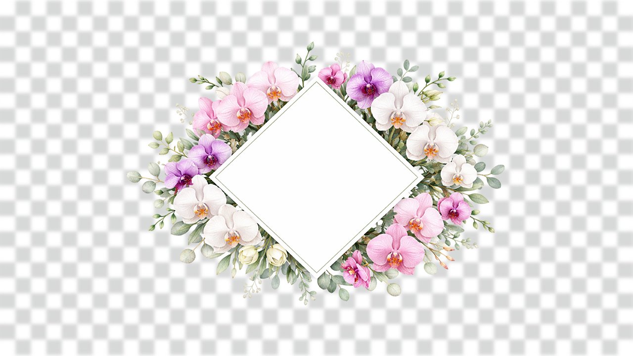 Diamond-Shaped Orchid Decorative Floral Frame – Free Download for Elegant Designs