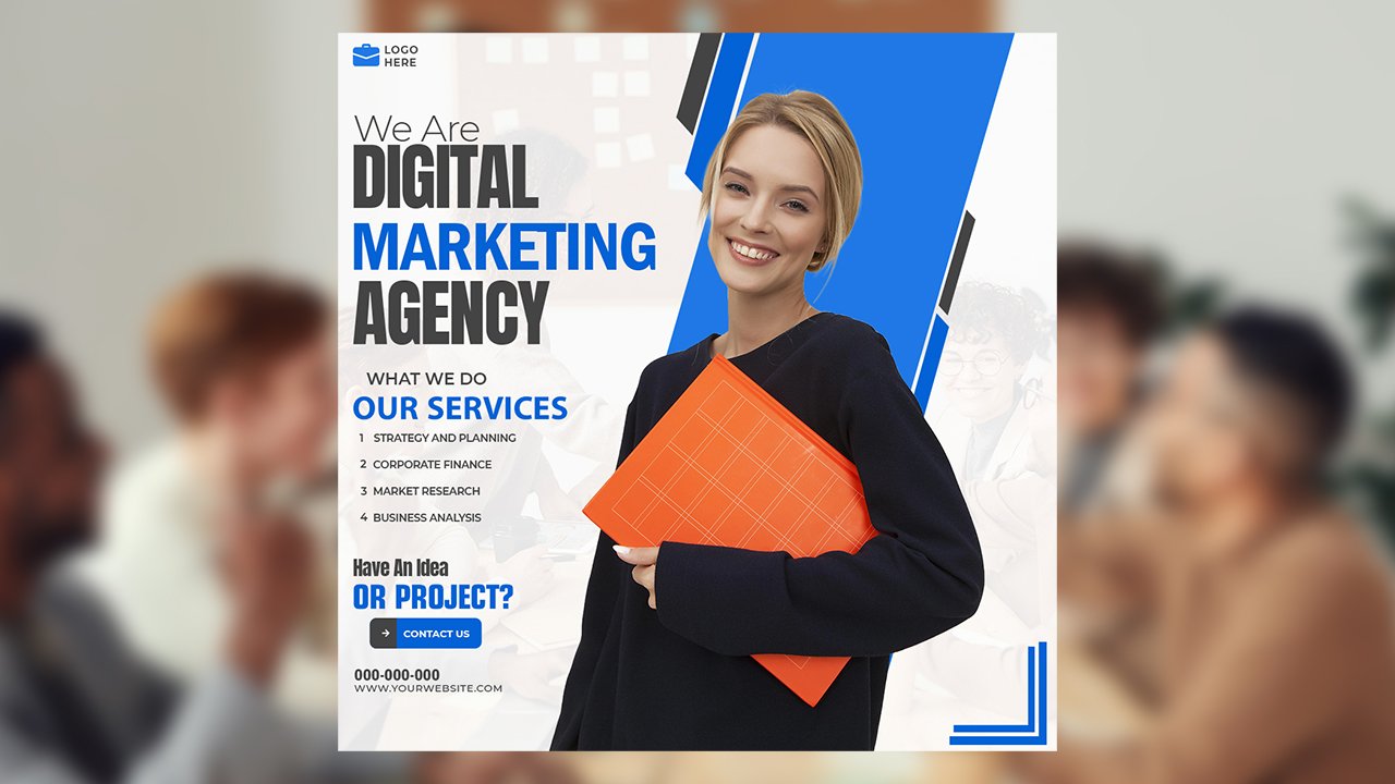 Digital Marketing Agency and Corporate Social Media Banner or Instagram Post Template - PSD File Free Download