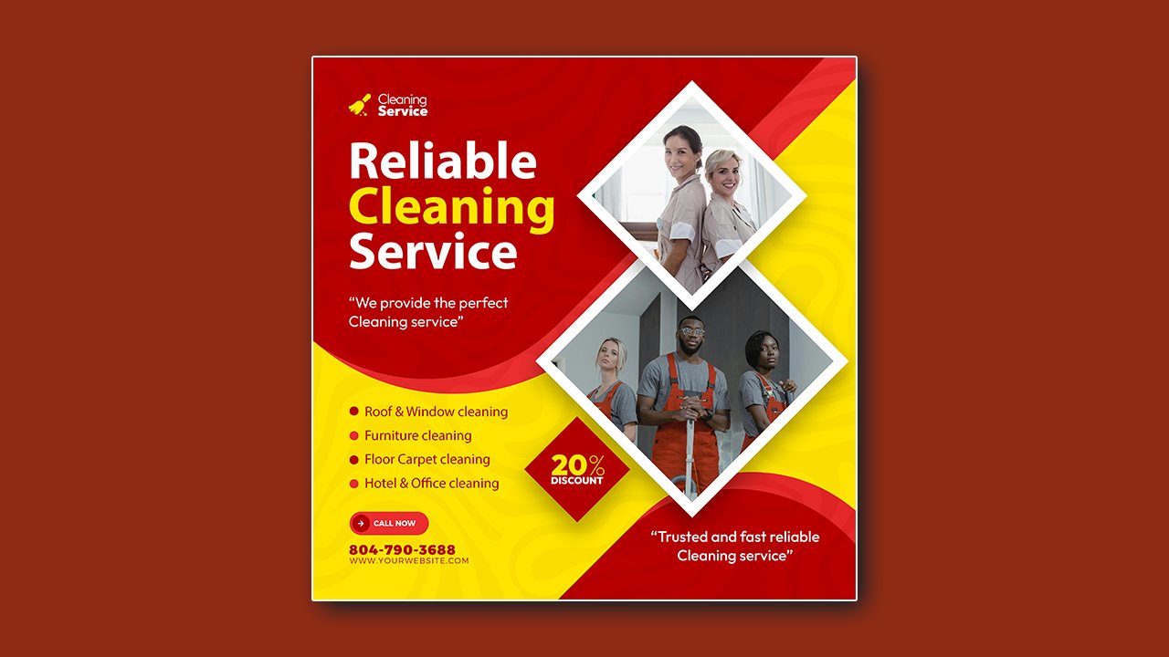 Cleaning service square flyer social media post Instagram banner template - PSD File Free Download