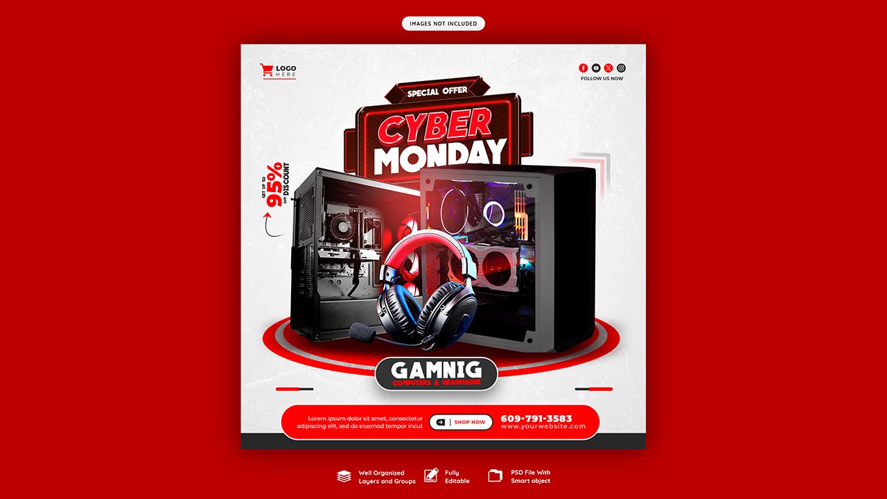 Cyber monday super sale social media banner post template - PSD Free Download