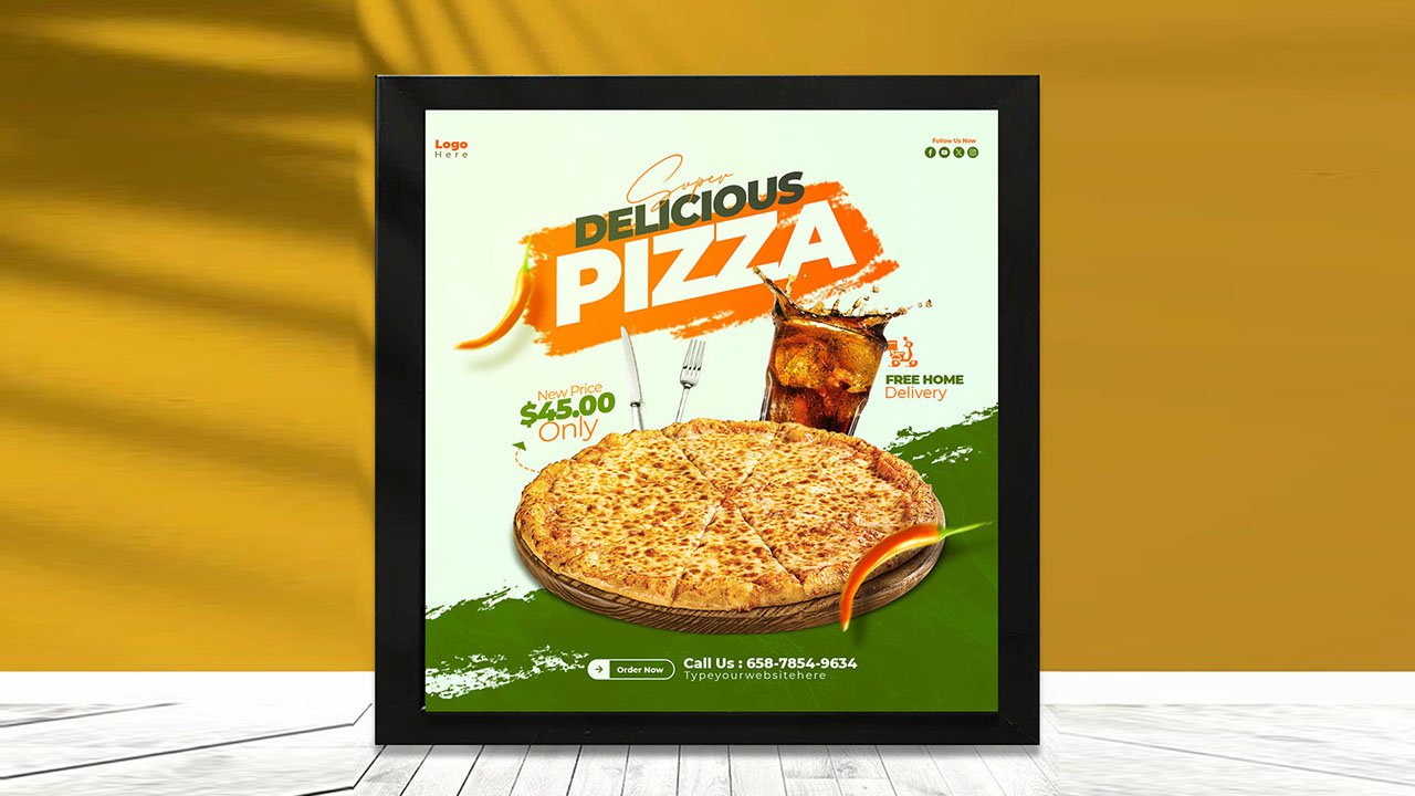 Food menu delicious pizza social media Instagram post template