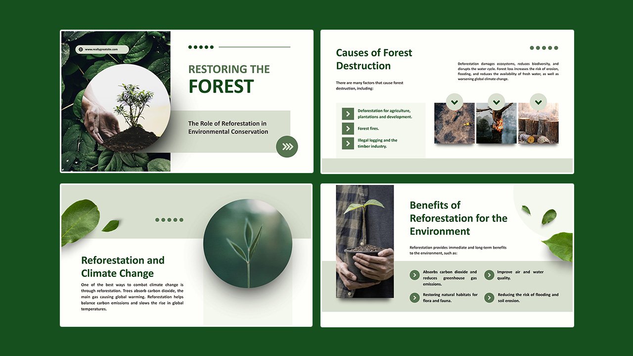 Green and Dark Green Minimalist Restoring The Forest Presentation – Microsoft Powerpoint Templates Free Download