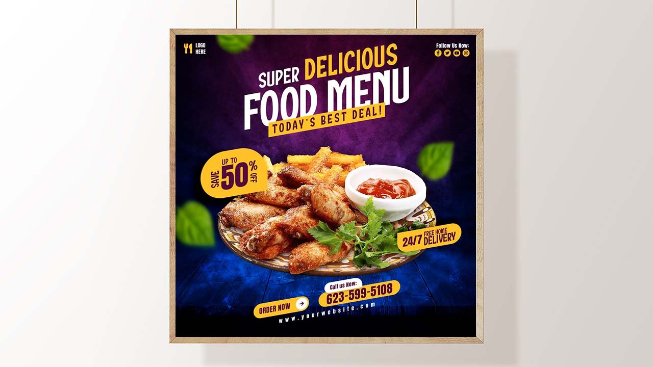 Food menu restaurant social media banner Instagram post template