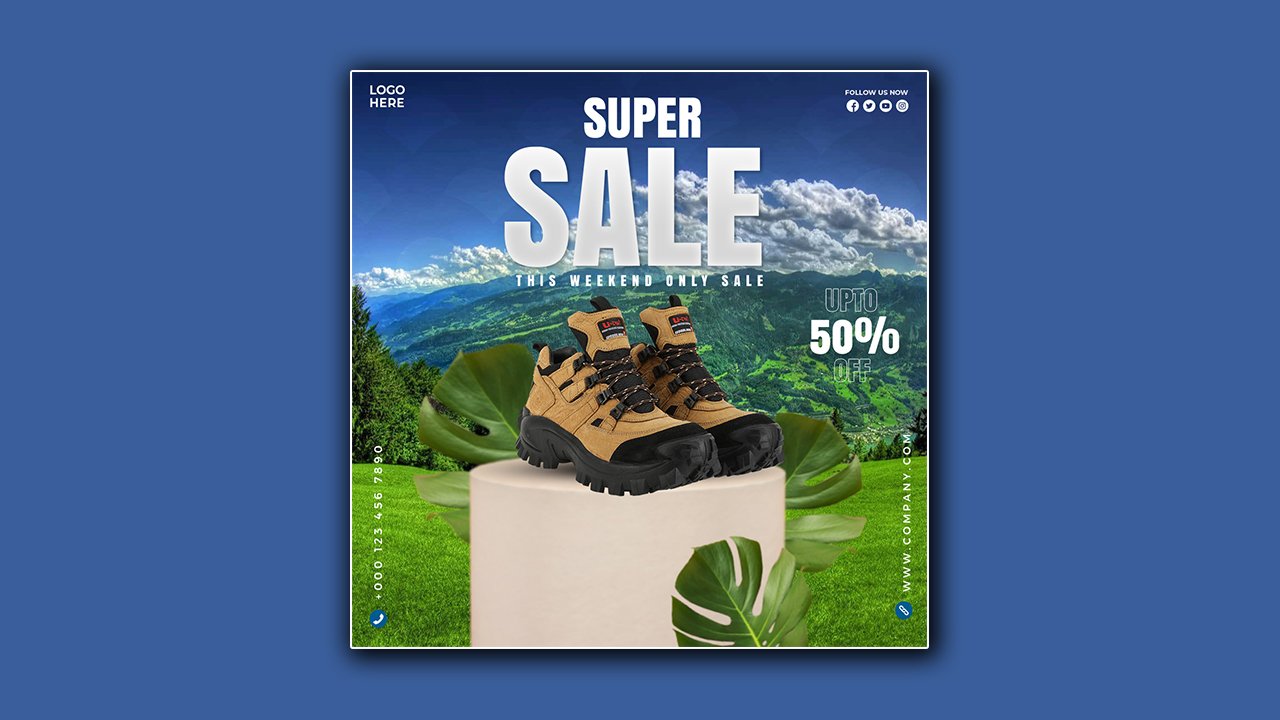 Shoes sale social media poster template design - PSD File Free Download