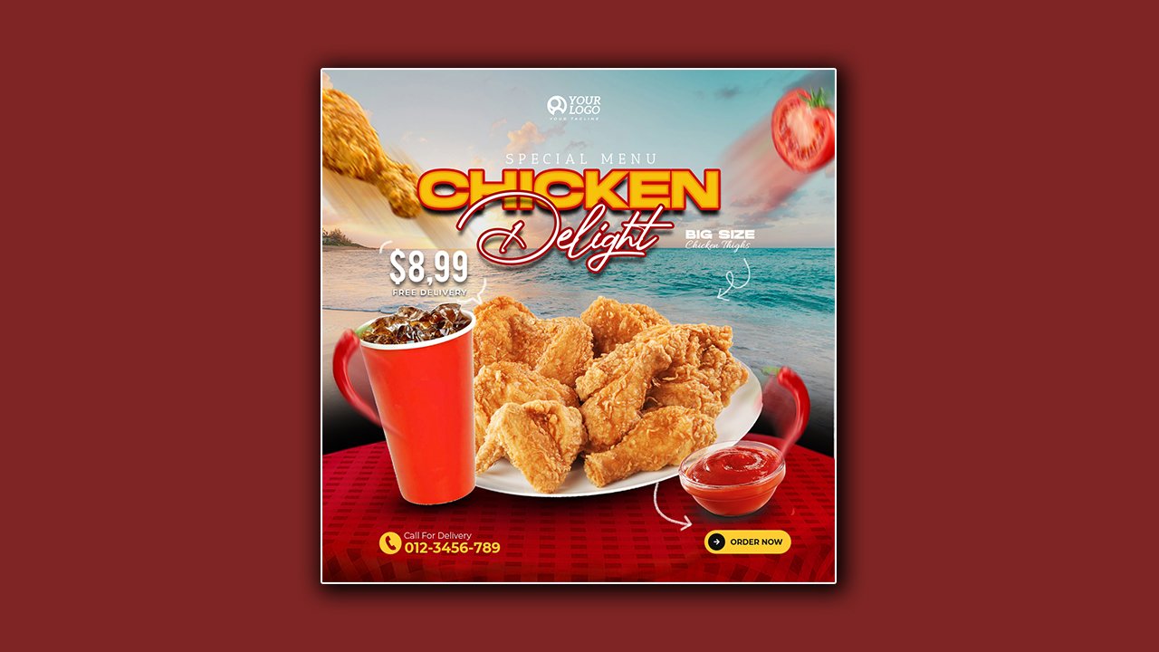 Fried chicken delight menu promotion template - PSD File Free Download
