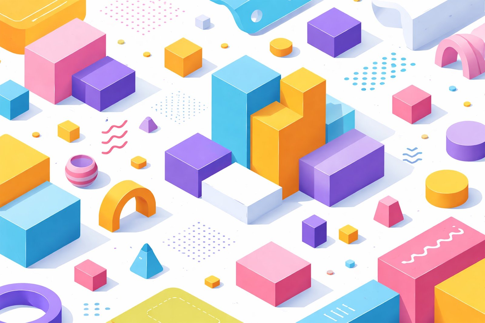 Isometric Blocks Abstract Background – 3D Geometric Shapes Wallpaper High Resolution Free Download