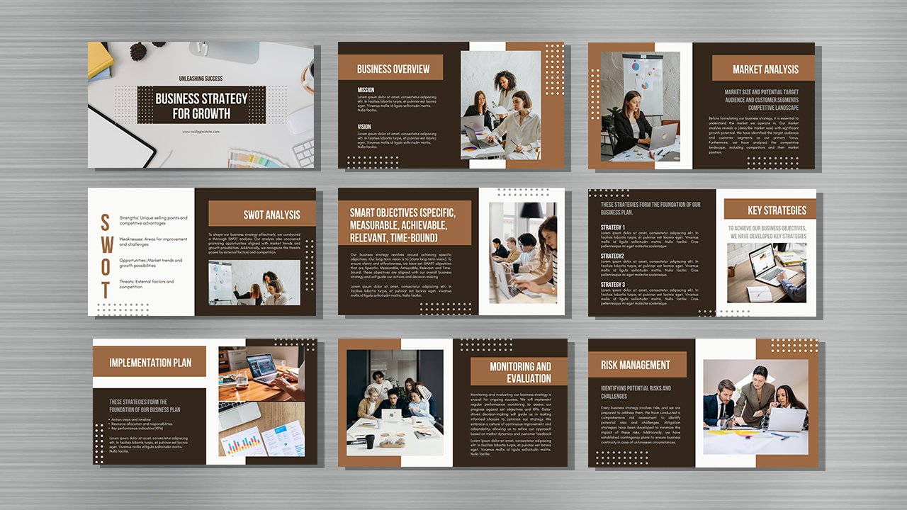 Black Brown Grey Modern Minimalist Business Strategy For Growth Presentation