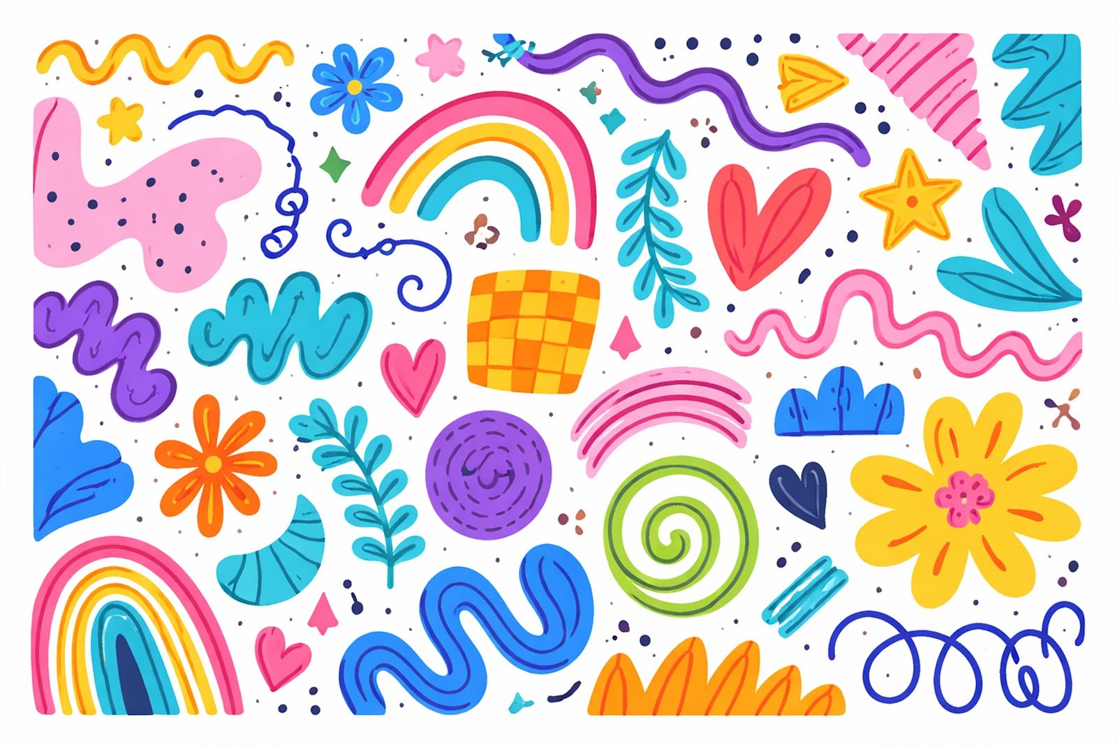 Abstract Doodle-Style Shapes Background – Hand-Drawn Pattern Design Free Download