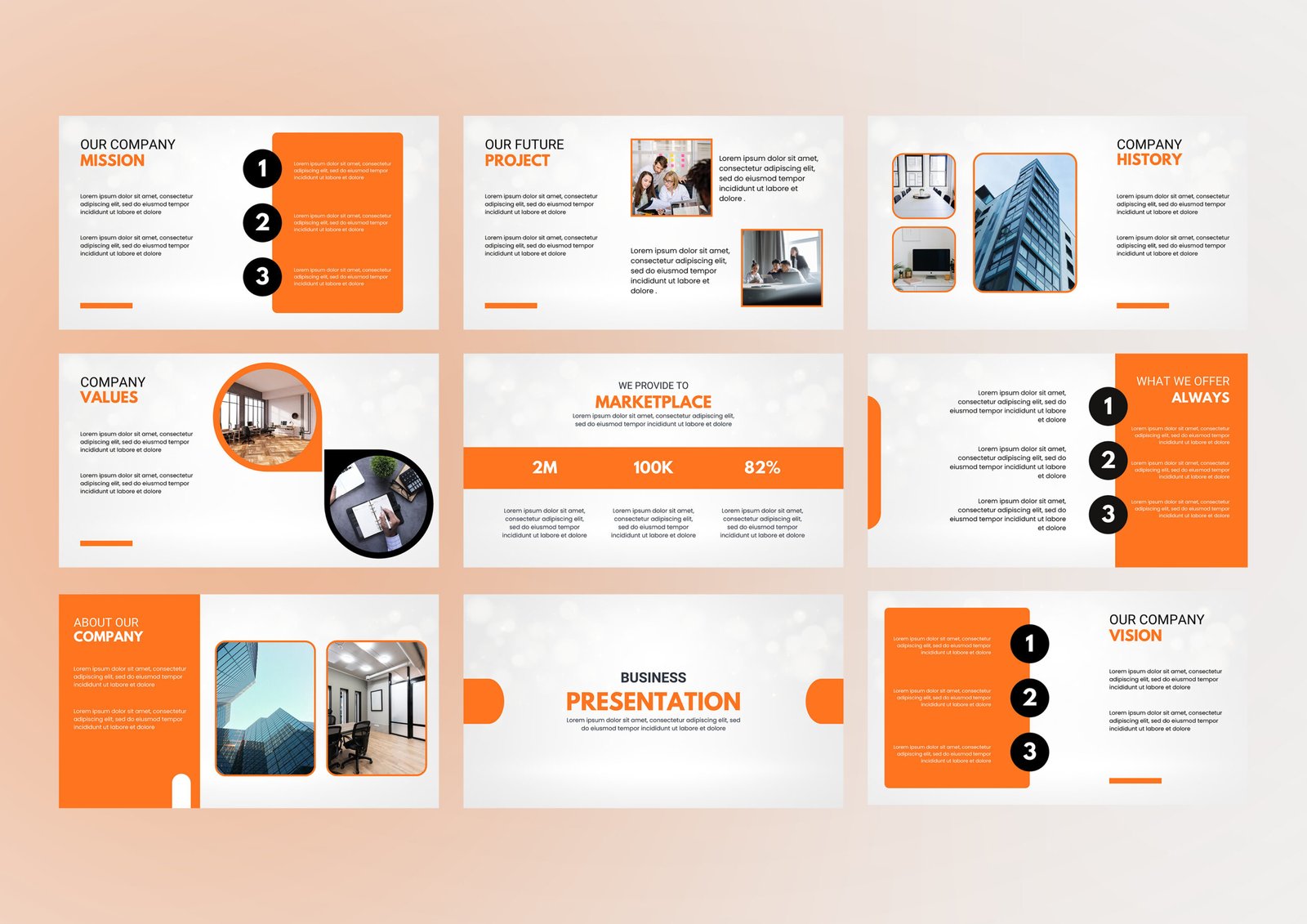 Orange & white company profile presentation