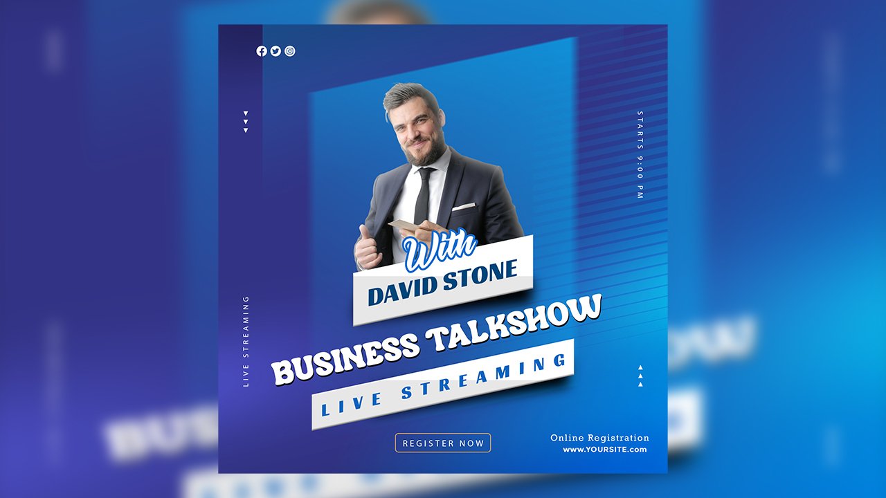 Business Talk Show Live Streaming Social Media Post Template - PSD File Free Download