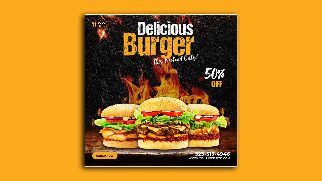 Delicious burger food menu social media post template - PSD File Free Download