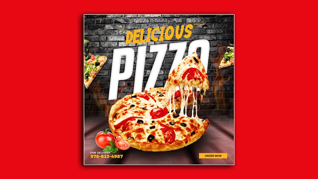 Delicious pizza post design template - PSD File Free Download