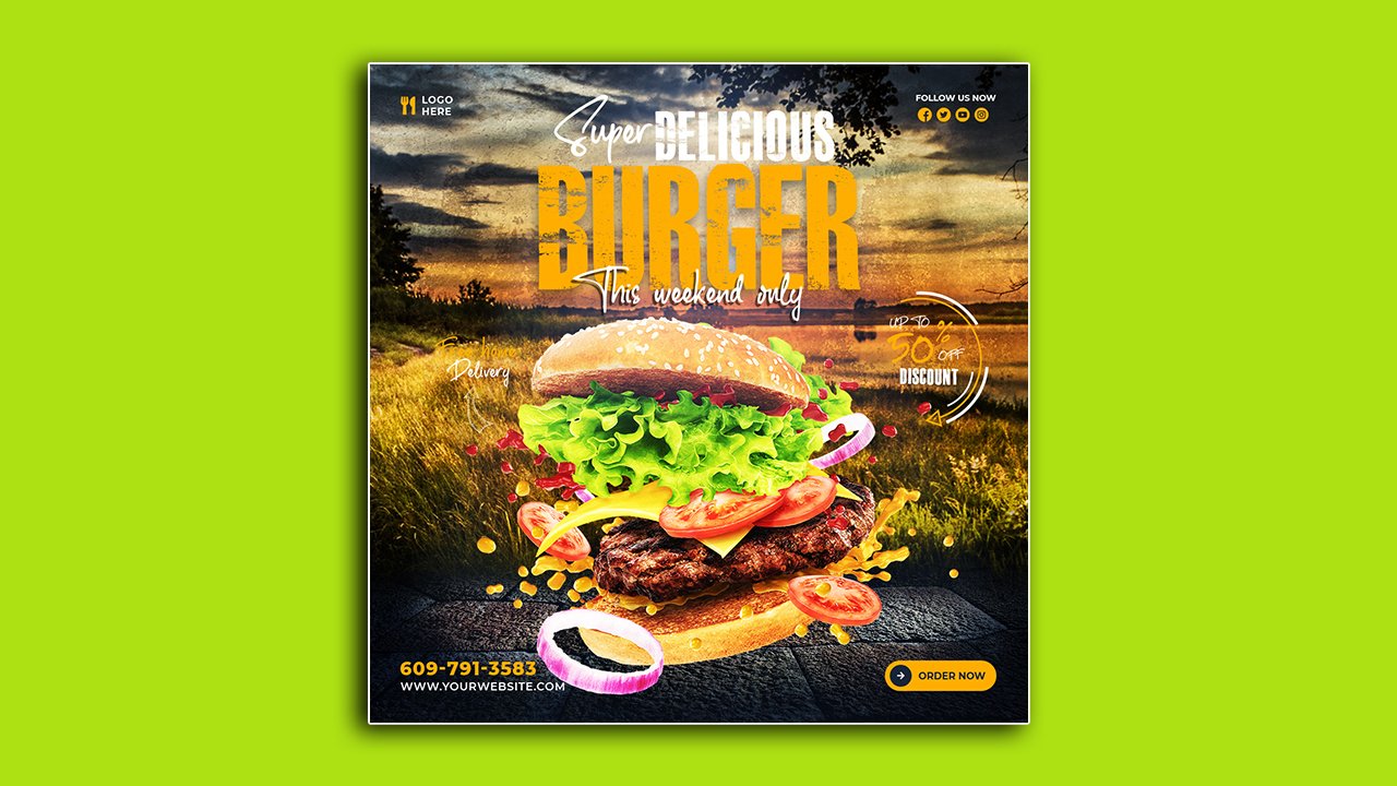 Delicious burger food menu template - PSD File Free Download