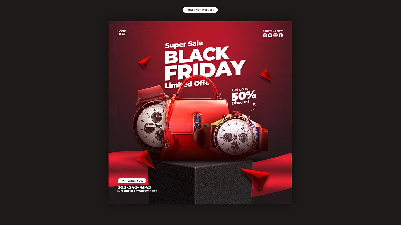 Black Friday super sale social media banner Instagram post template - PSD Free Download