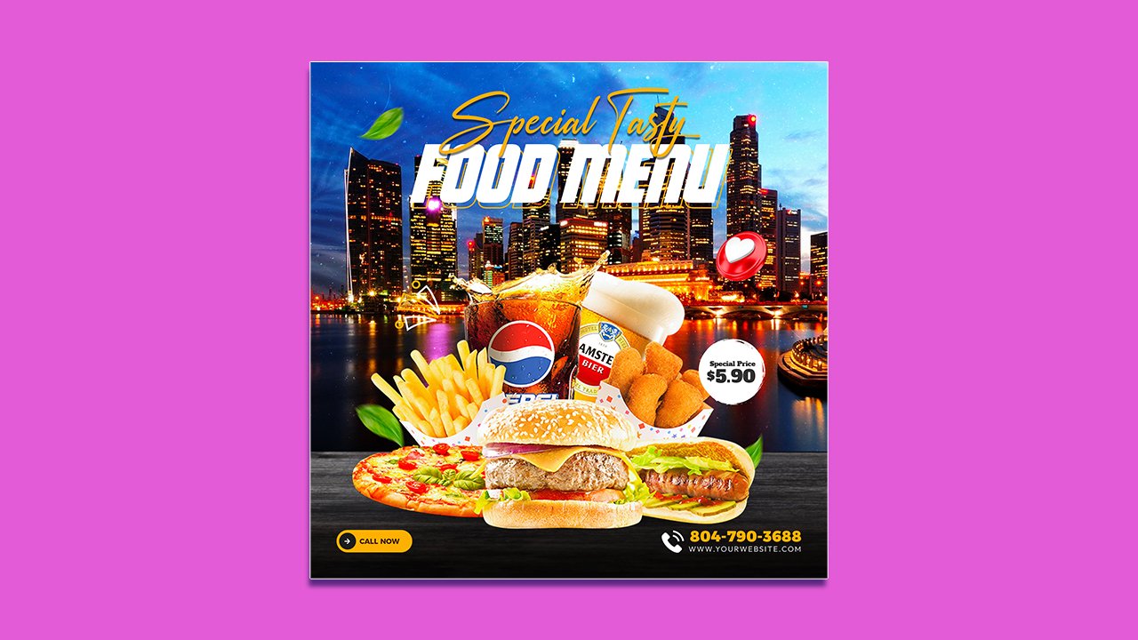 Burger food social media promotion template design - PSD File Free Download
