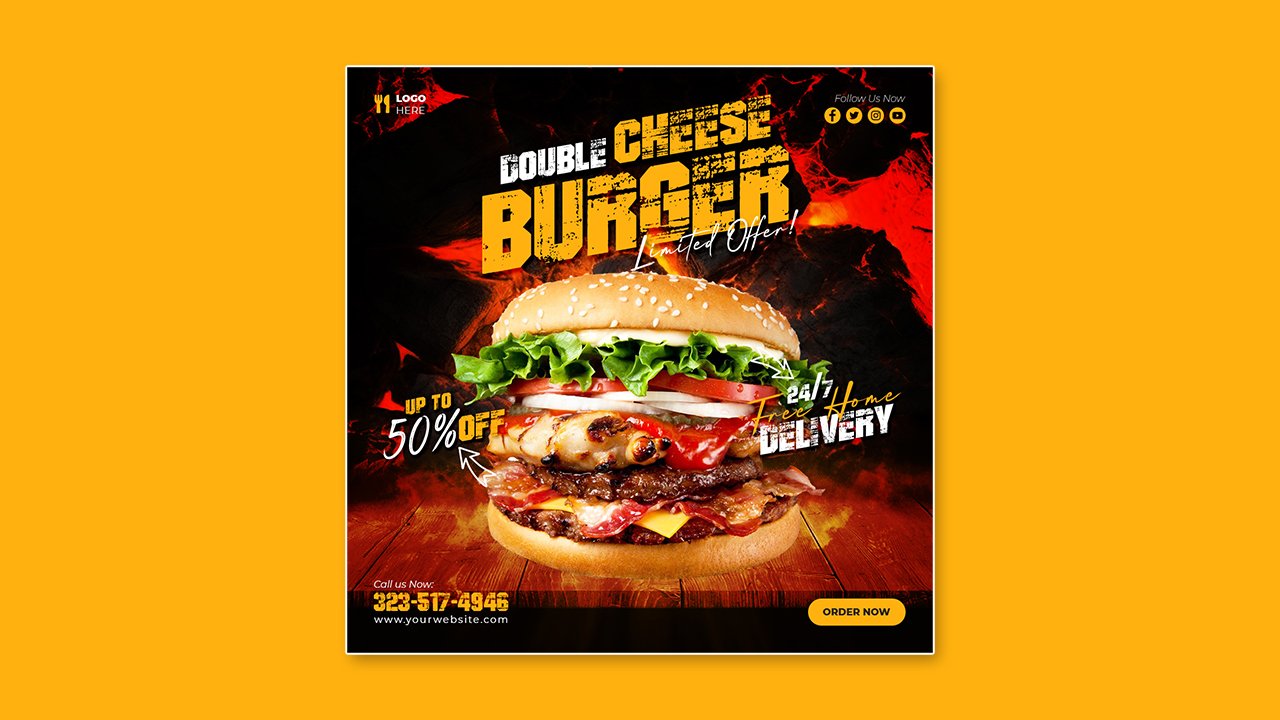 Delicious burger food menu template - PSD File Free Download