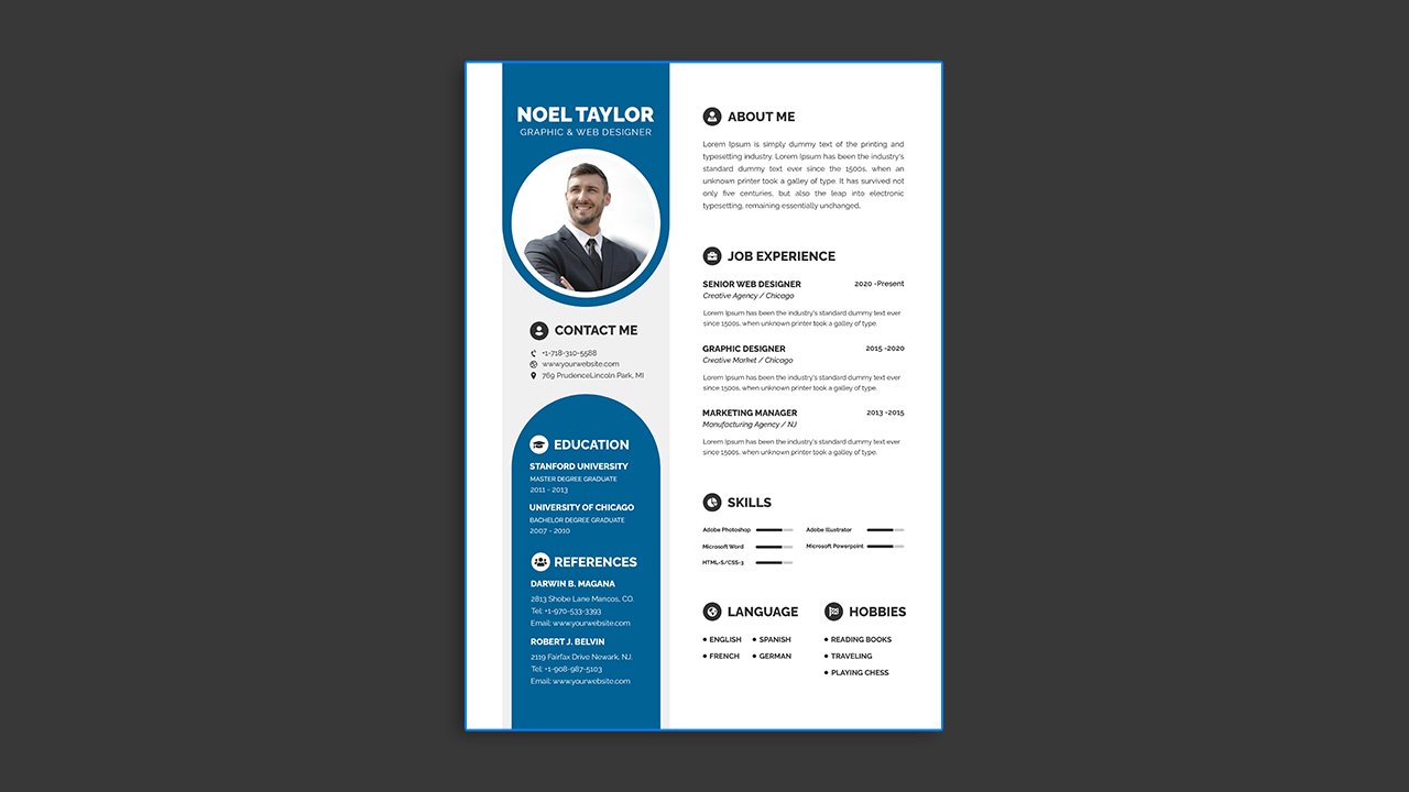 Clean modern resume portfolio cv template – PSD File Free Download
