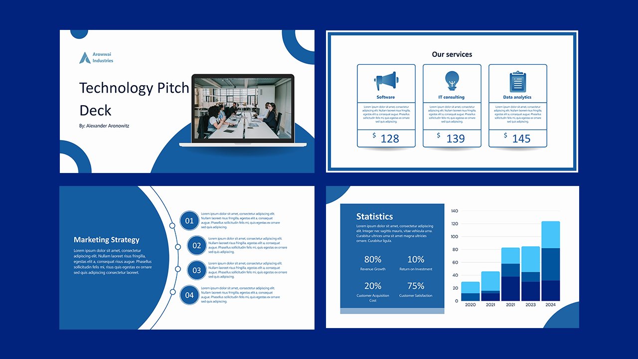 White and Blue Professional Modern Technology Pitch Deck Presentation – Microsoft Powerpoint Templates Free Download
