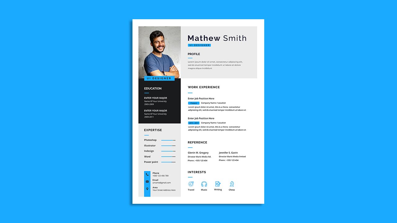 Clean modern resume cv template – PSD File Free Download