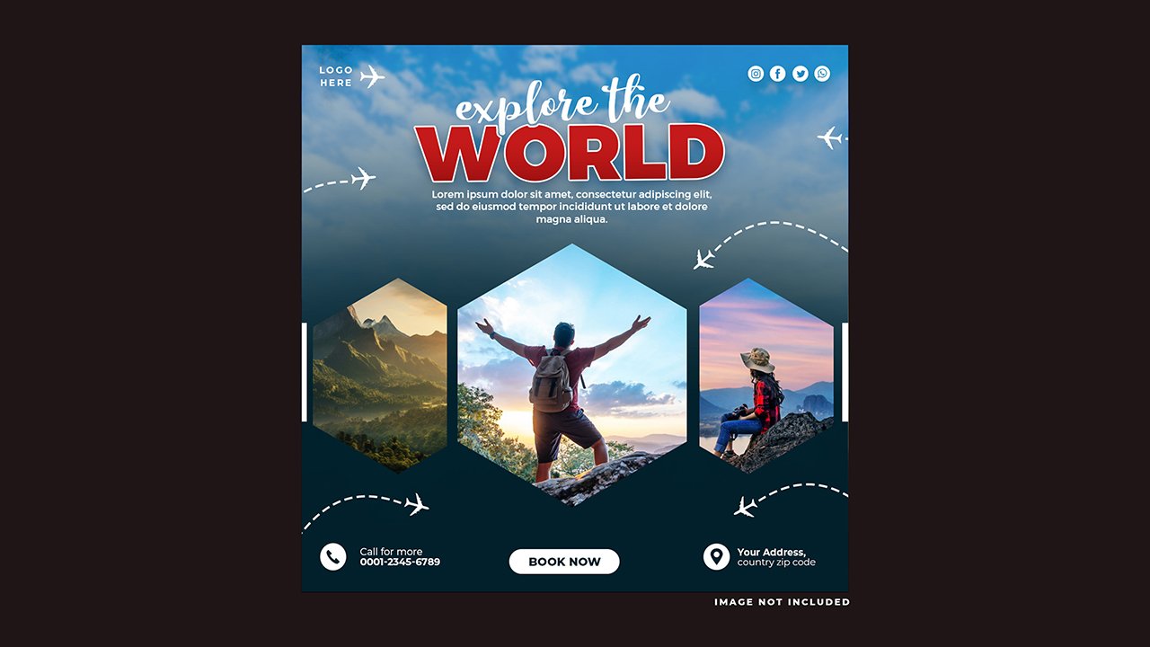 Explore world travel social media post template design - PSD Free Download