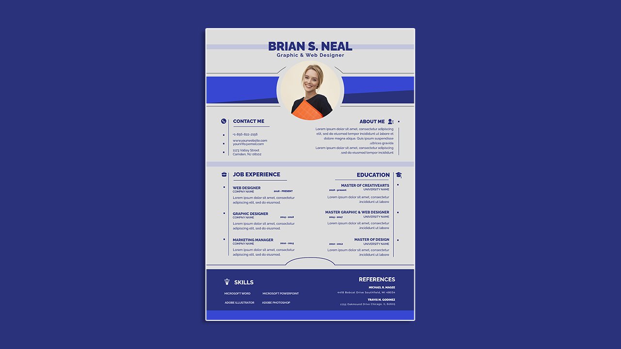 Clean modern resume portfolio cv template – PSD File Free Download