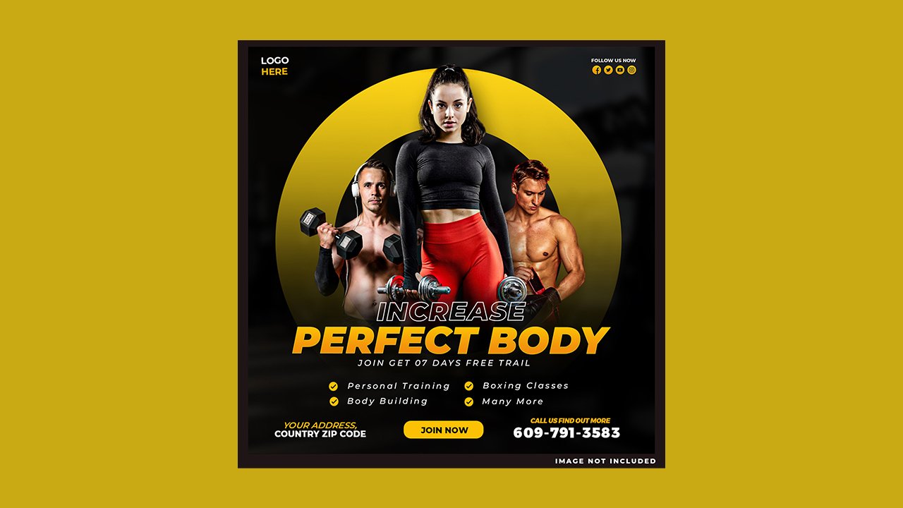 Increase perfect body gym social media post design - PSD Free Download
