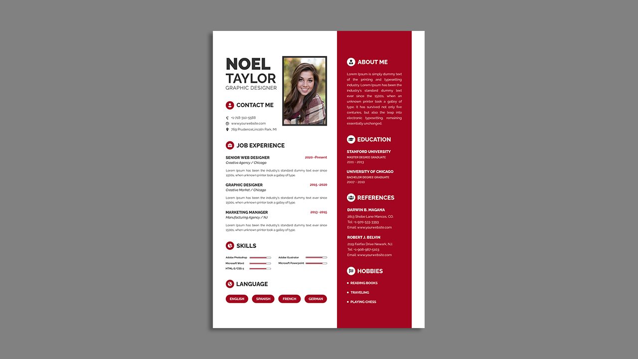 Clean modern resume portfolio cv template – PSD File Free Download