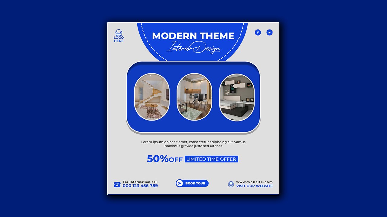 Furnished modern interior social media design - PSD File Free Download