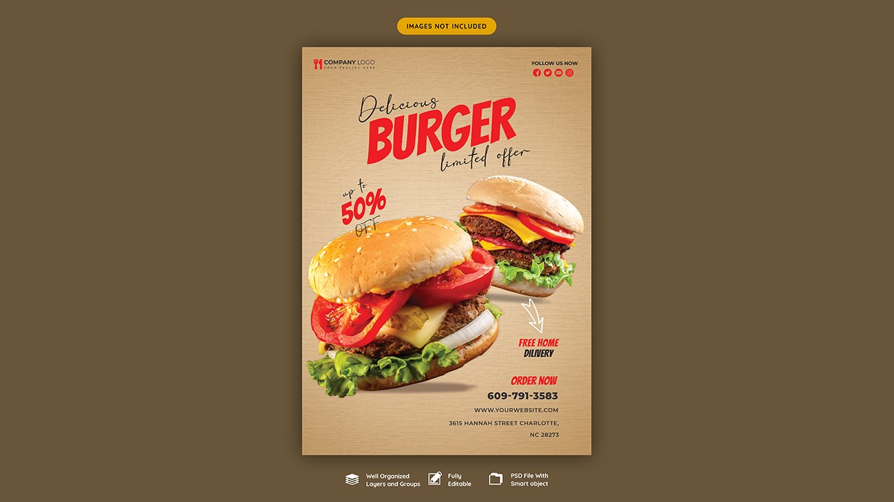 Delicious burger food menu flyer template - PSD Free Download