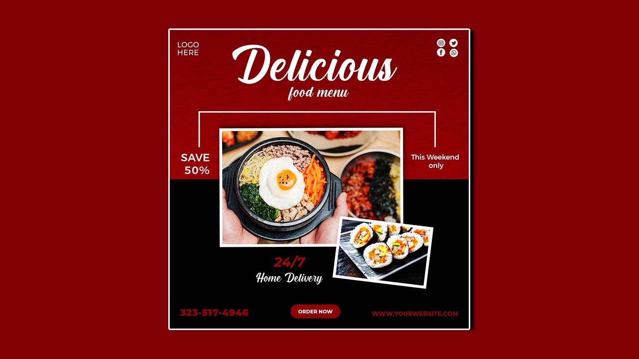 Delicious asian food social media template - PSD File Free Download