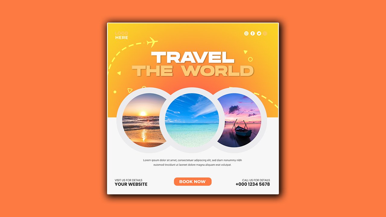 Travel tour social media poster template - PSD File Free Download