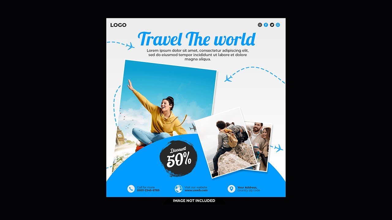 Travel world social media post template - PSD Free Download