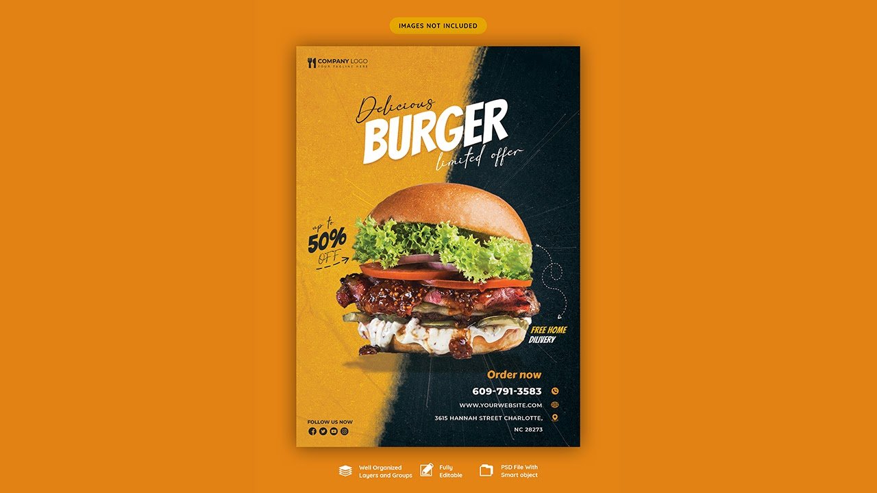 Delicious burger food menu flyer template - PSD Free Download
